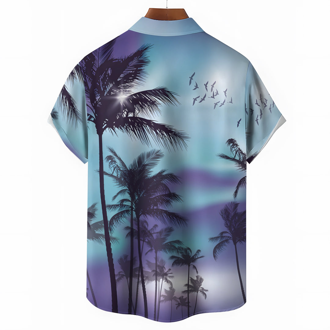 Men's Hawaiian Vacation Palm Tree Print Casual Short Sleeve Shirt 2404000843