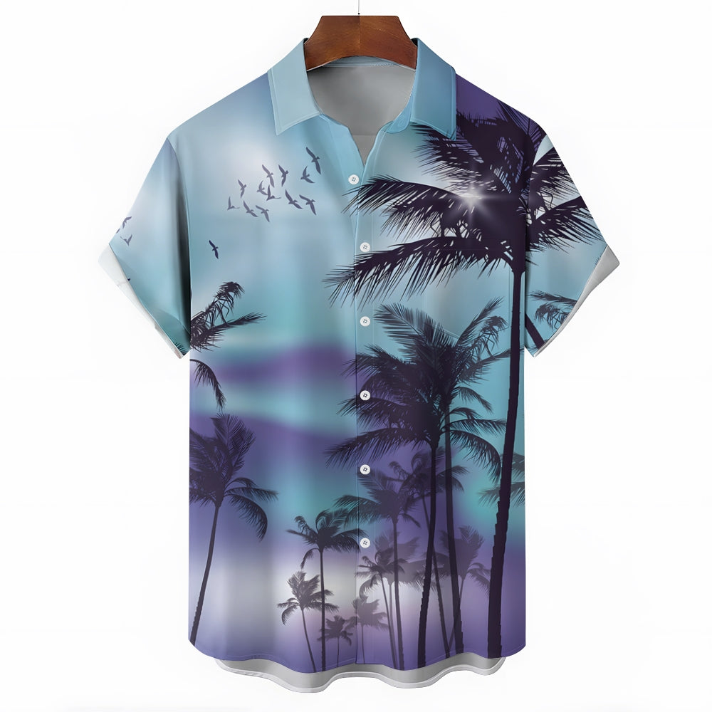 Men's Hawaiian Vacation Palm Tree Print Casual Short Sleeve Shirt 2404000843