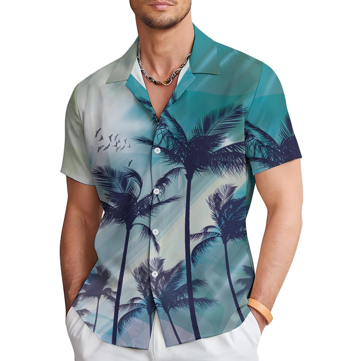 Men's Hawaiian Vacation Palm Tree Print Casual Short Sleeve Shirt 2404000843