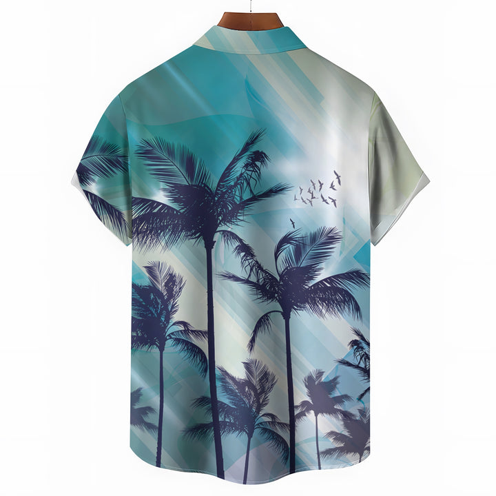 Men's Hawaiian Vacation Palm Tree Print Casual Short Sleeve Shirt 2404000843