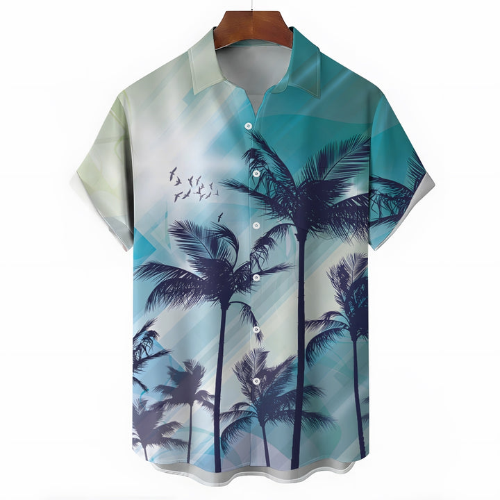 Men's Hawaiian Vacation Palm Tree Print Casual Short Sleeve Shirt 2404000843