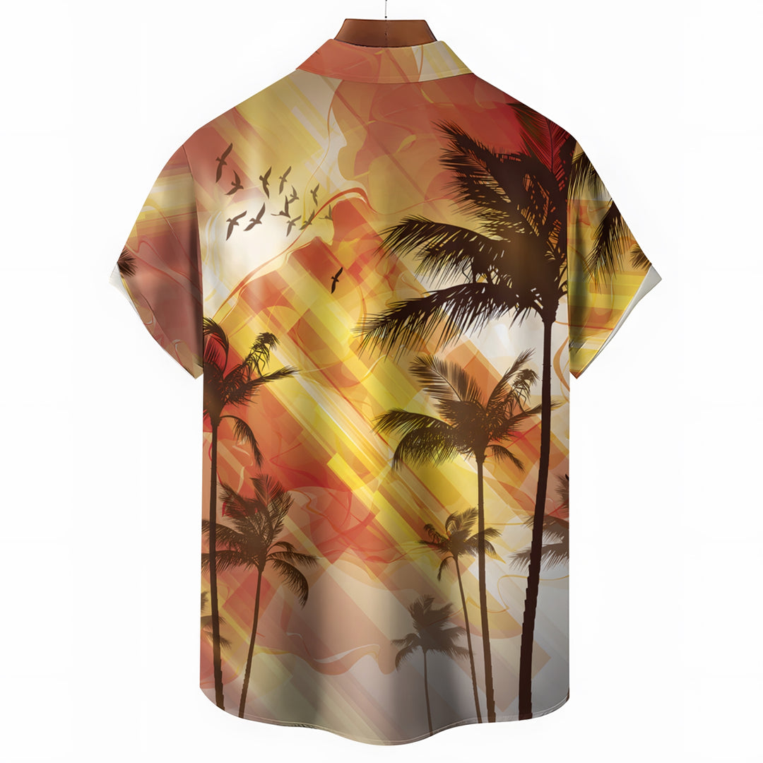 Men's Hawaiian Vacation Palm Tree Print Casual Short Sleeve Shirt 2404000843