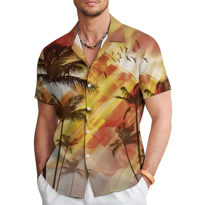 Men's Hawaiian Vacation Palm Tree Print Casual Short Sleeve Shirt 2404000843