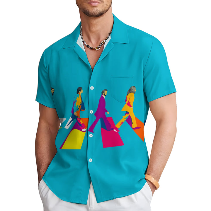 Men's Rock Band Print Casual Short Sleeve Shirt 2404000839