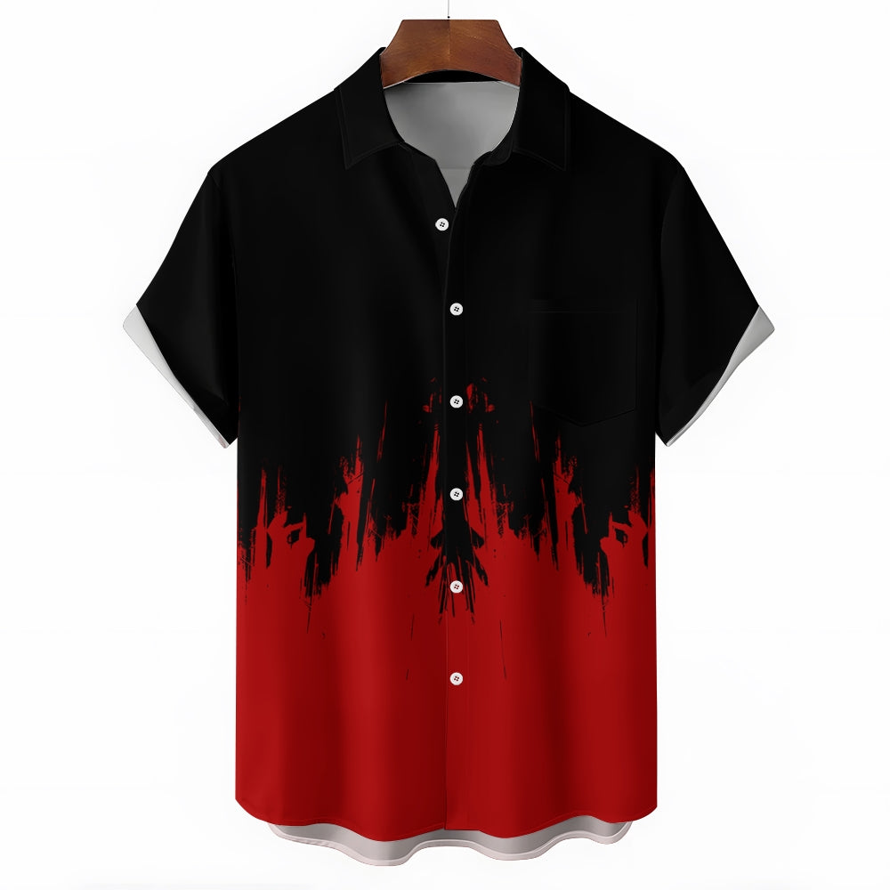 Men's Texture Hand Print Casual Short Sleeve Shirt 2404001802