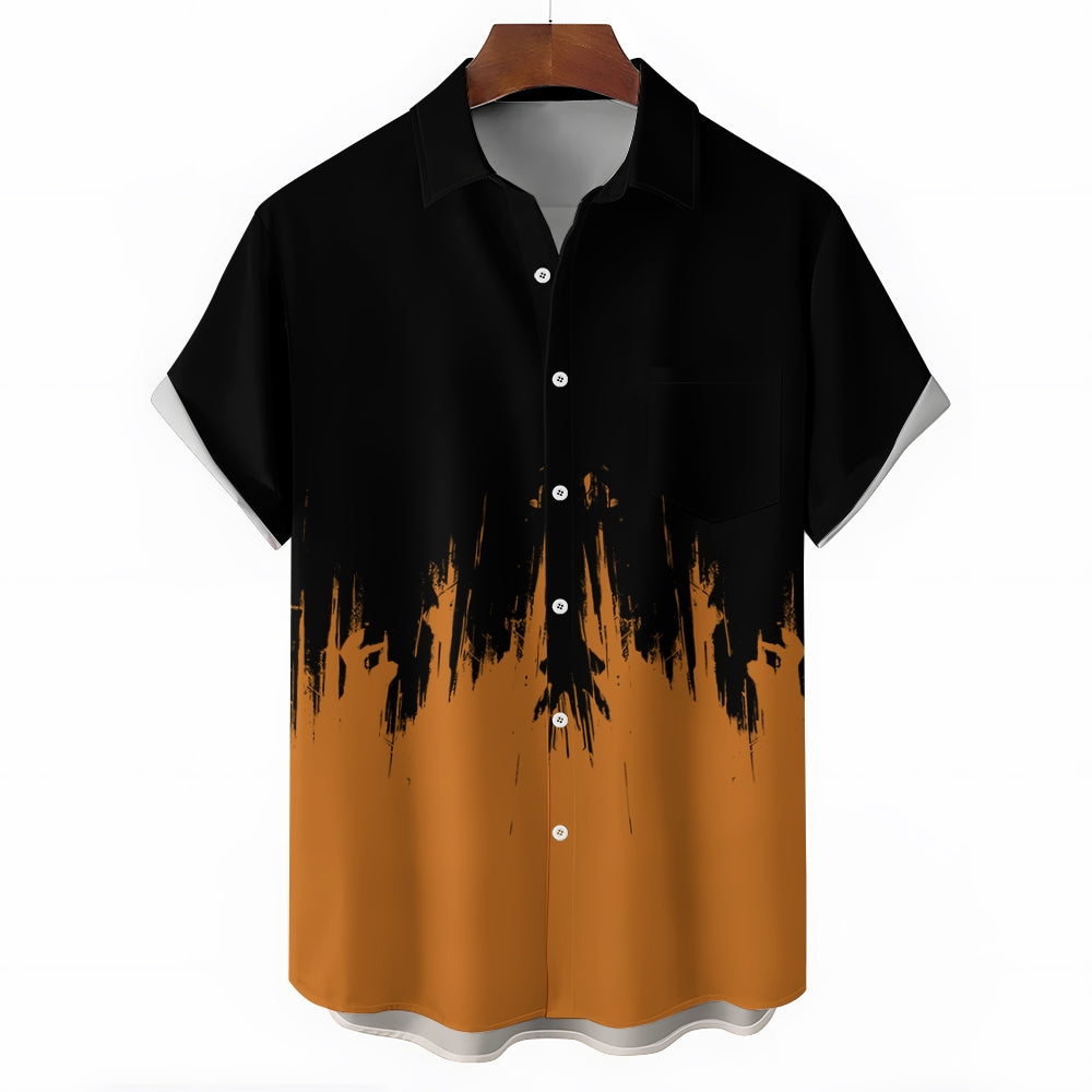 Men's Texture Hand Print Casual Short Sleeve Shirt 2404001802