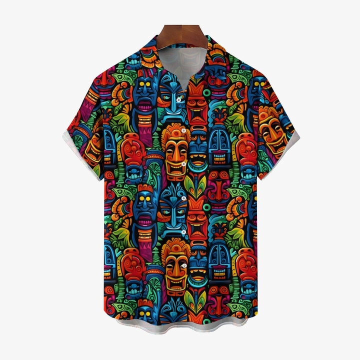 Men's Tiki Art Casual Short Sleeve Shirt 2312000241