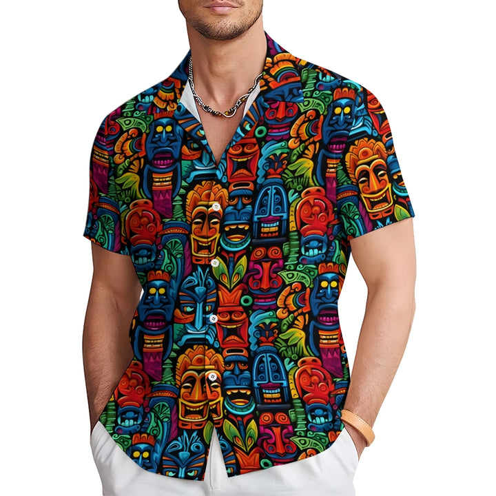 Men's Tiki Art Casual Short Sleeve Shirt 2312000241