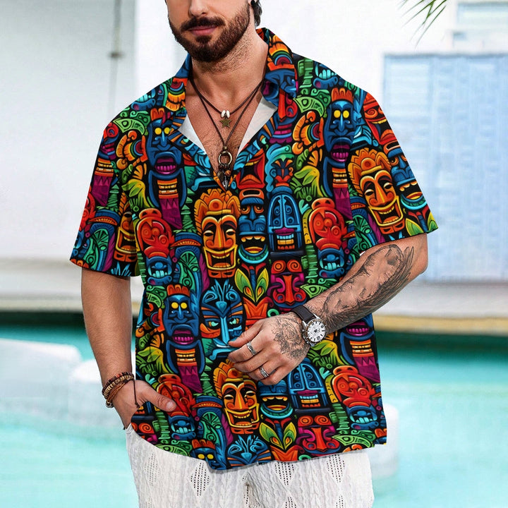 Men's Tiki Art Casual Short Sleeve Shirt 2312000241