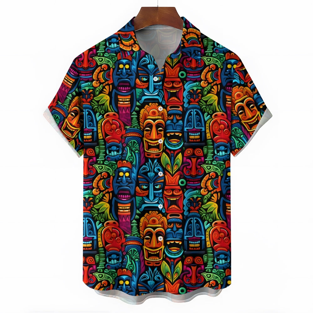 Men's Tiki Art Casual Short Sleeve Shirt 2312000241