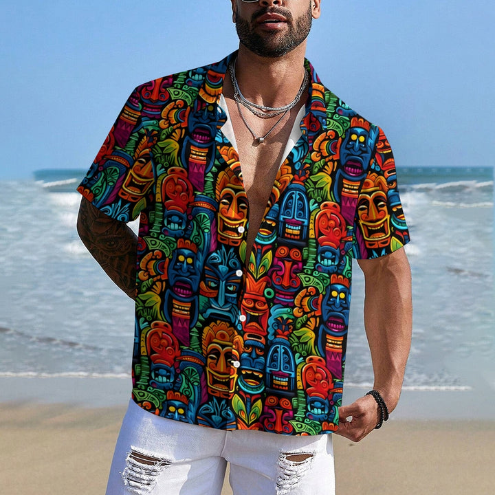 Men's Tiki Art Casual Short Sleeve Shirt 2312000241