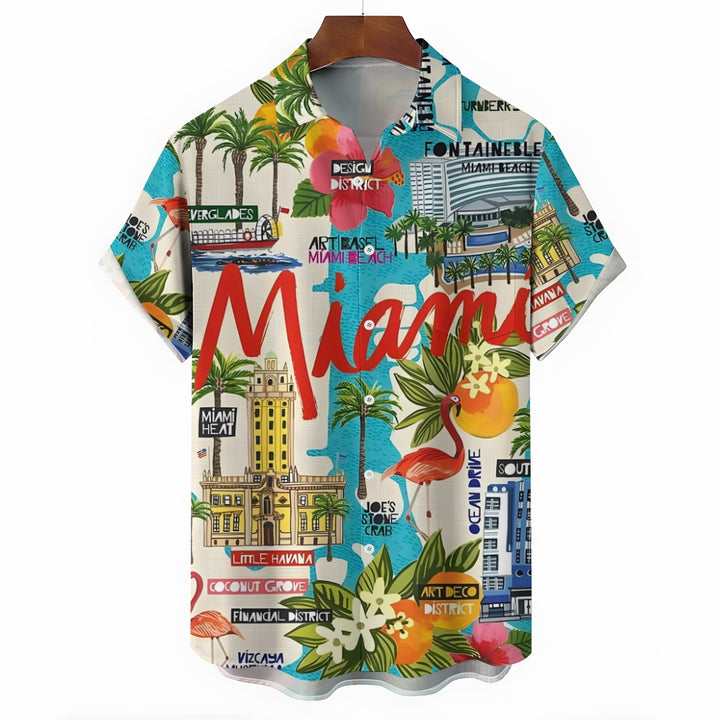 Men's Miami Print Casual Short Sleeve Shirt 2401000275