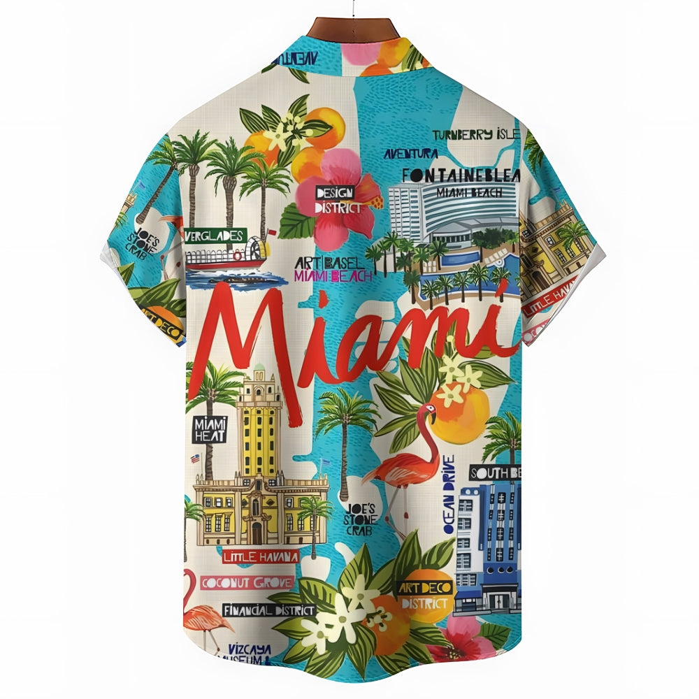 Men's Miami Print Casual Short Sleeve Shirt 2401000275