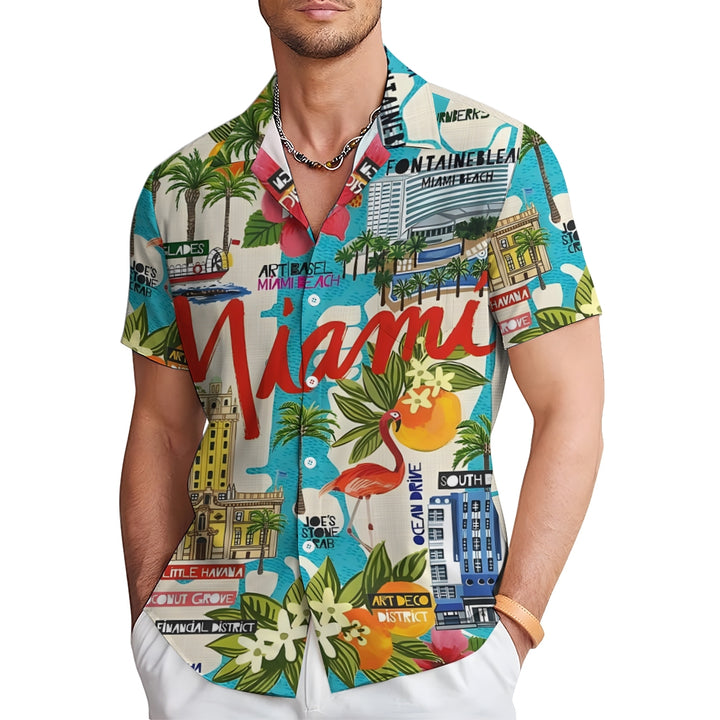 Men's Miami Print Casual Short Sleeve Shirt 2401000275