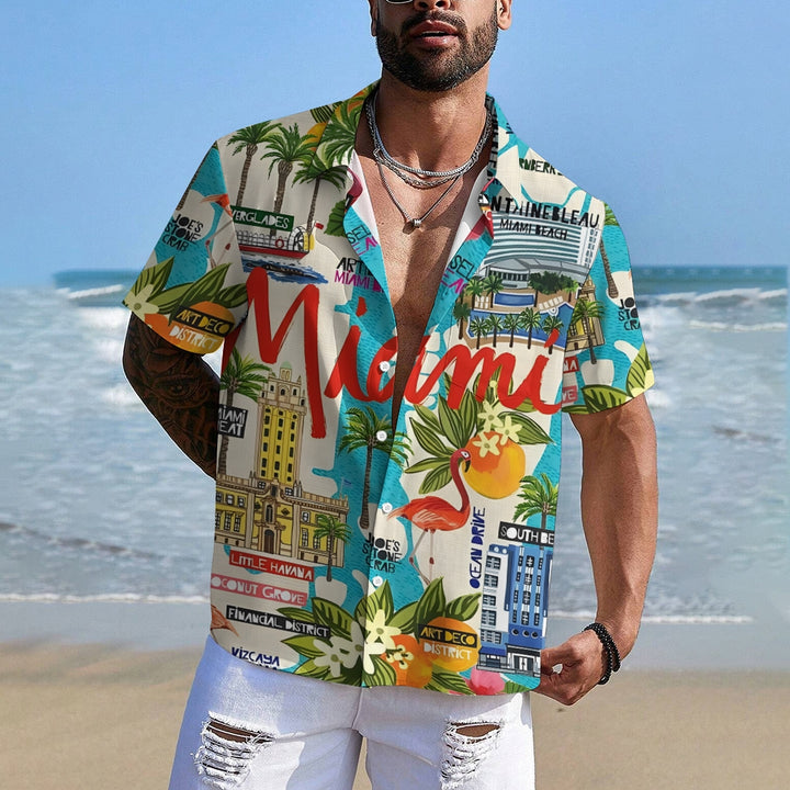 Men's Miami Print Casual Short Sleeve Shirt 2401000275