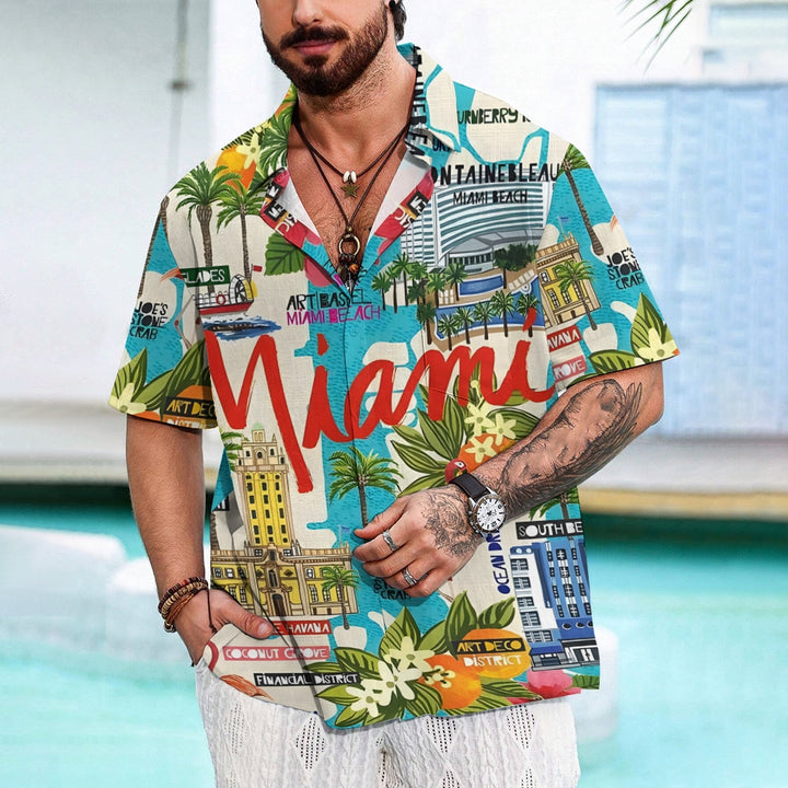 Men's Miami Print Casual Short Sleeve Shirt 2401000275