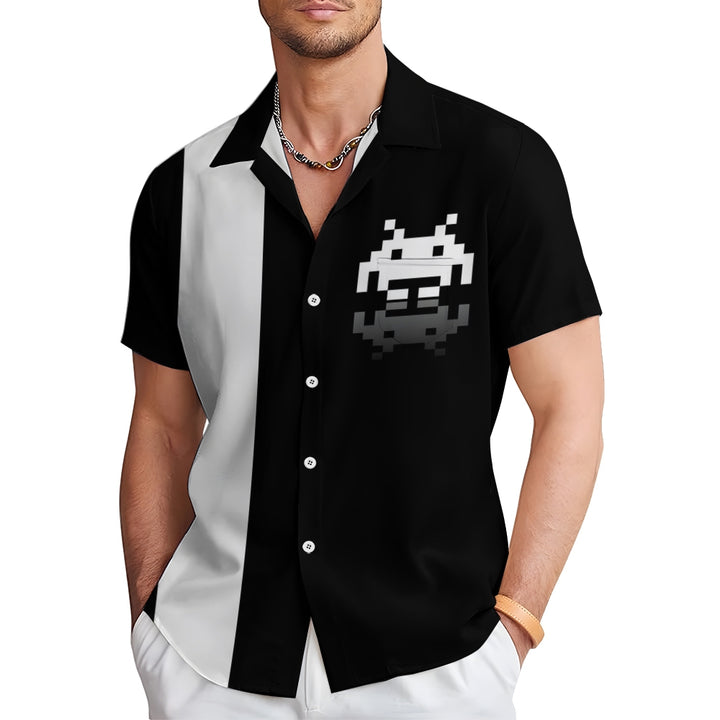 Digital Invaders Game Stripes Casual Short Sleeve Shirt 2312000298