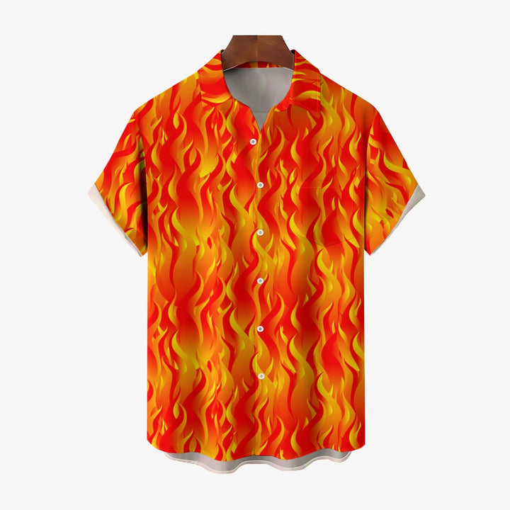 Men's Fashion Casual Flame Print Short Sleeve Shirt 2306105790