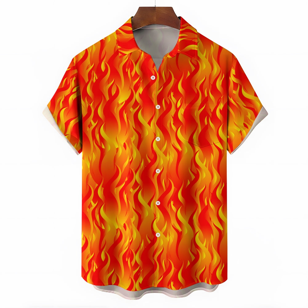 Men's Fashion Casual Flame Print Short Sleeve Shirt 2306105790