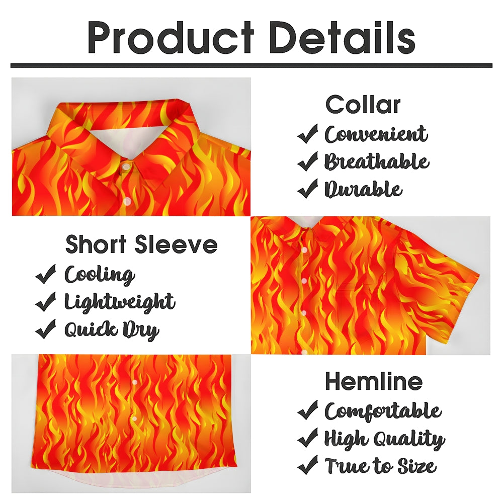 Men's Fashion Casual Flame Print Short Sleeve Shirt 2306105790