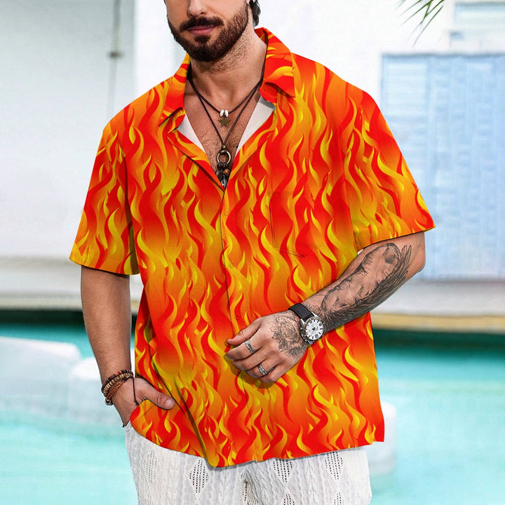 Men's Fashion Casual Flame Print Short Sleeve Shirt 2306105790