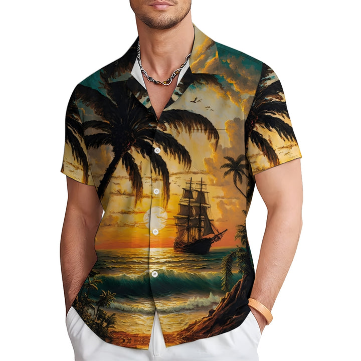 Nautical Casual Chest Pocket Short Sleeve Shirt 2308100938