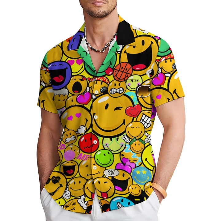 Men's Casual Expression Smiley Print Short-Sleeved Shirt 2310000718