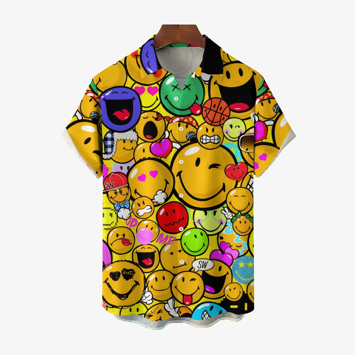 Men's Casual Expression Smiley Print Short-Sleeved Shirt 2310000718