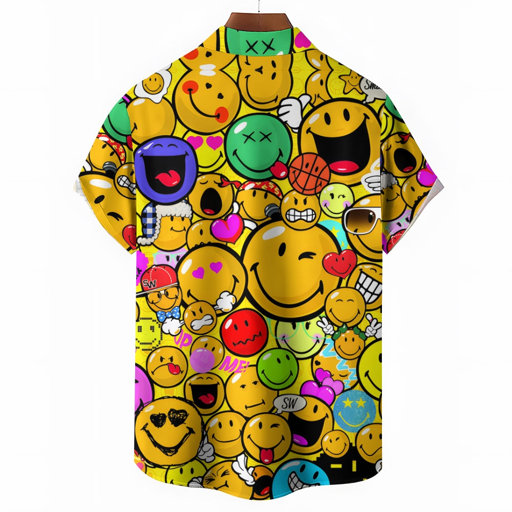 Men's Casual Expression Smiley Print Short-Sleeved Shirt 2310000718