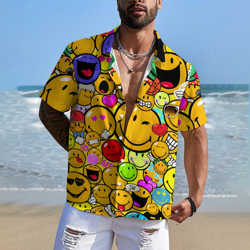 Men's Casual Expression Smiley Print Short-Sleeved Shirt 2310000718