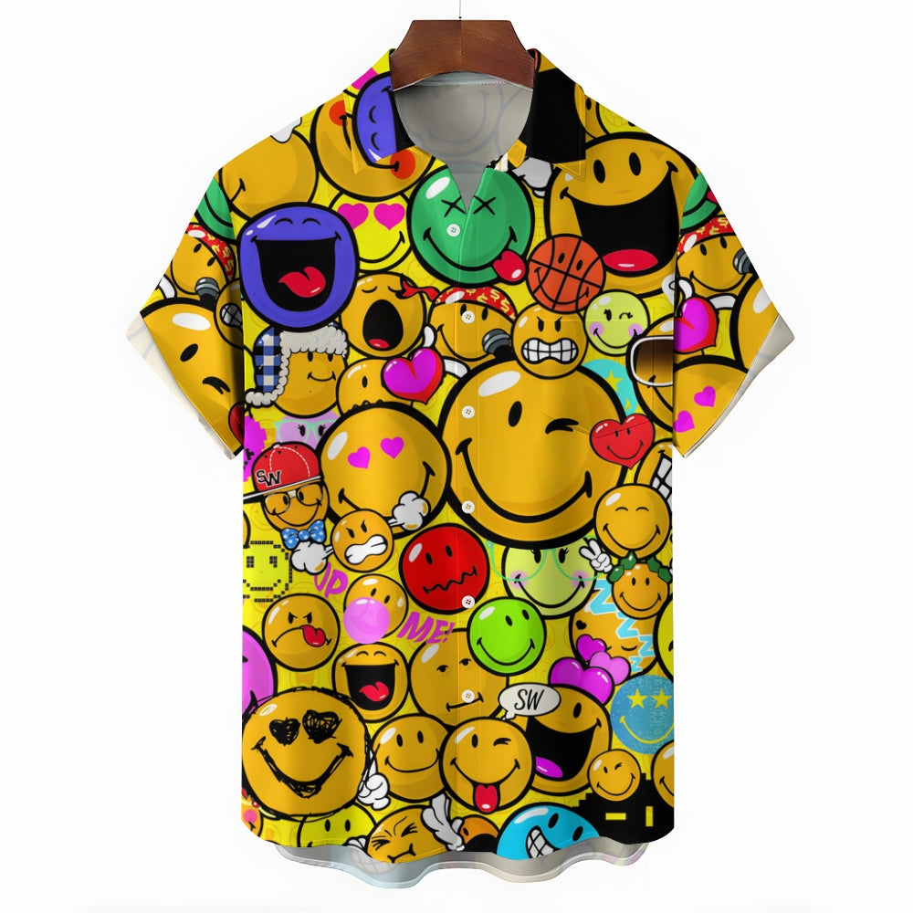 Men's Casual Expression Smiley Print Short-Sleeved Shirt 2310000718