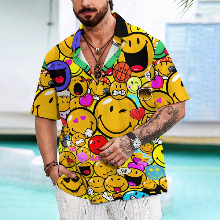 Men's Casual Expression Smiley Print Short-Sleeved Shirt 2310000718