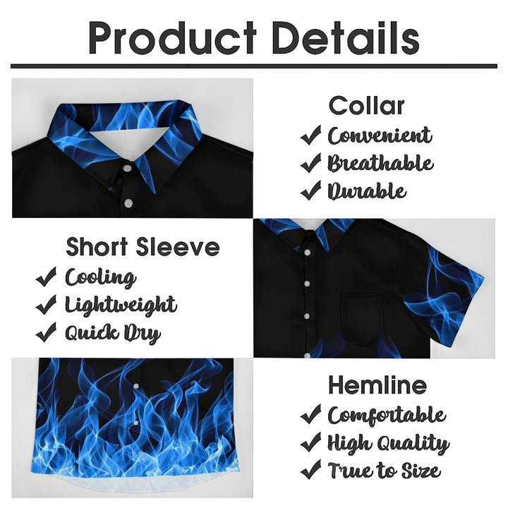 Men's Flame Print Casual Fashion Chest Pocket Short Sleeve Shirt 2307101674