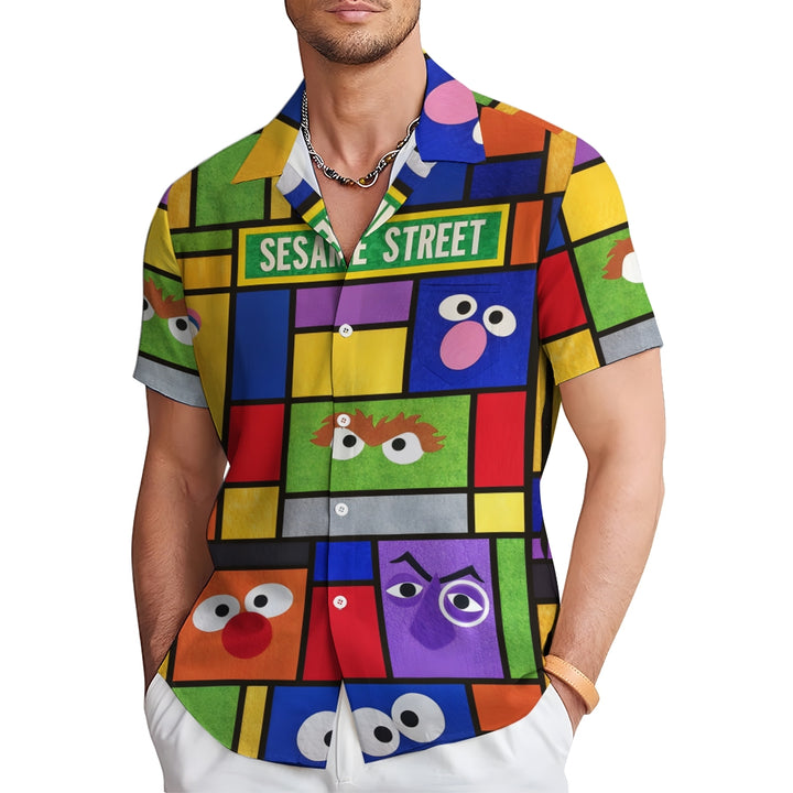 Men's Cartoon Character Creative Printing Casual Fashion Short Sleeve Shirt 2307101488