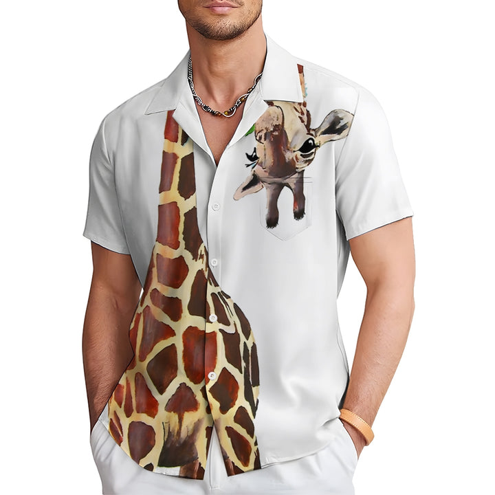 Giraffe Chest Pocket Short Sleeve Shirt 2309000071