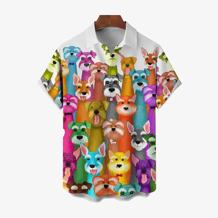 Men's Colorful Puppy Print Casual Short Sleeve Shirt 2310000866