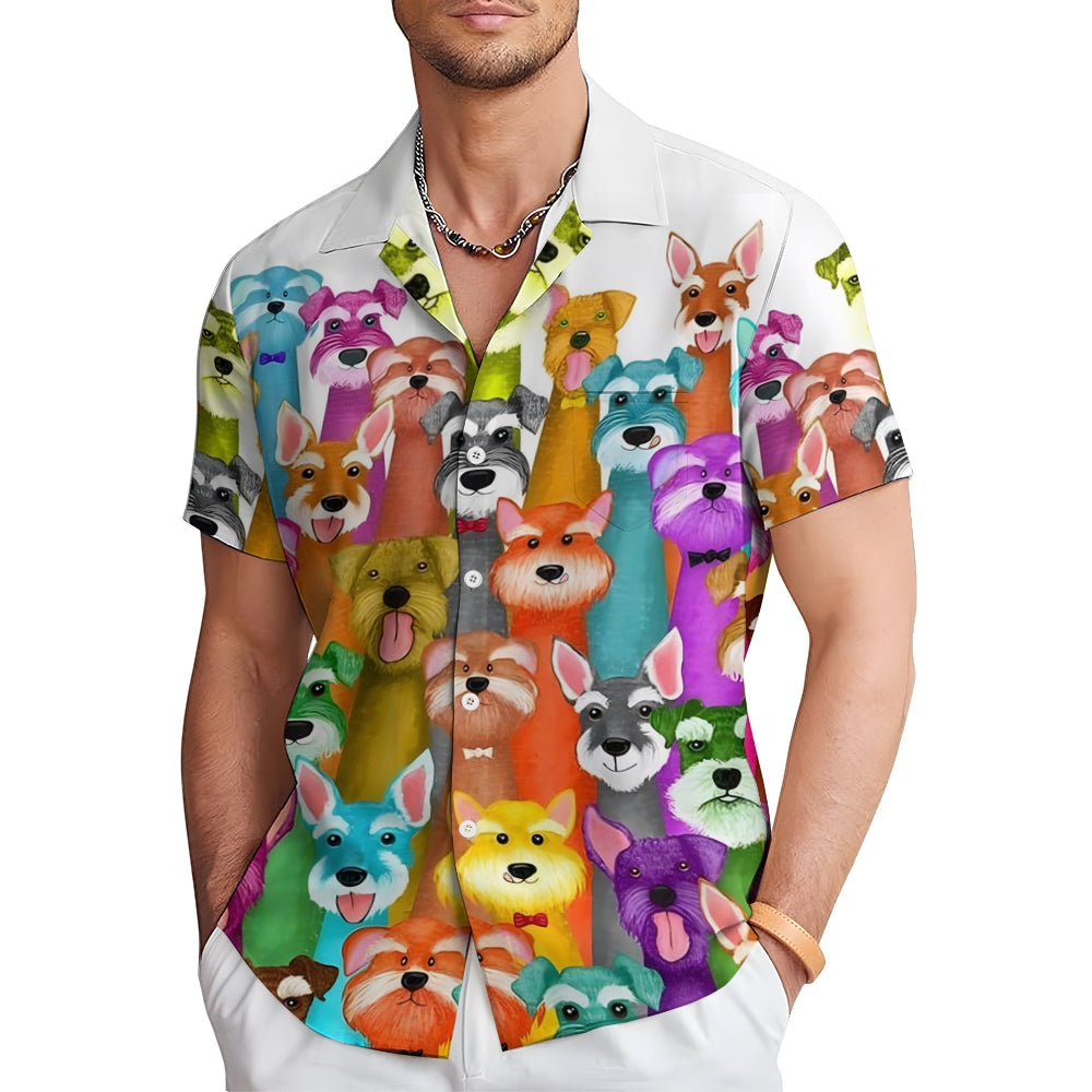 Men's Colorful Puppy Print Casual Short Sleeve Shirt 2310000866