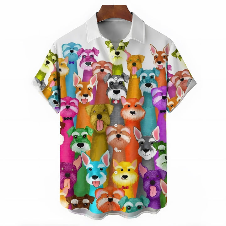 Men's Colorful Puppy Print Casual Short Sleeve Shirt 2310000866