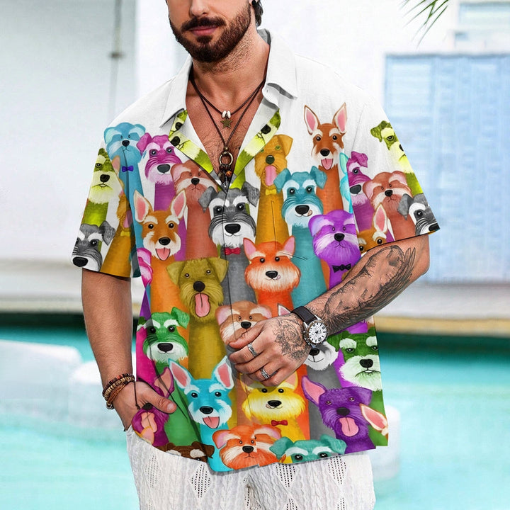 Men's Colorful Puppy Print Casual Short Sleeve Shirt 2310000866