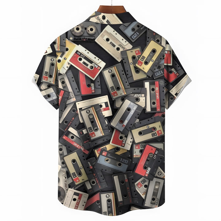 Men's Music Tape Casual Short Sleeve Shirt 2312000320