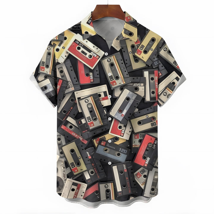 Men's Music Tape Casual Short Sleeve Shirt 2312000320