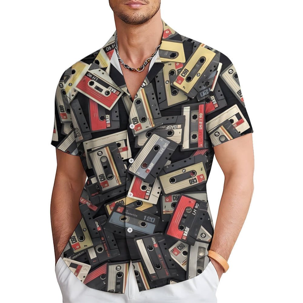 Men's Music Tape Casual Short Sleeve Shirt 2312000320