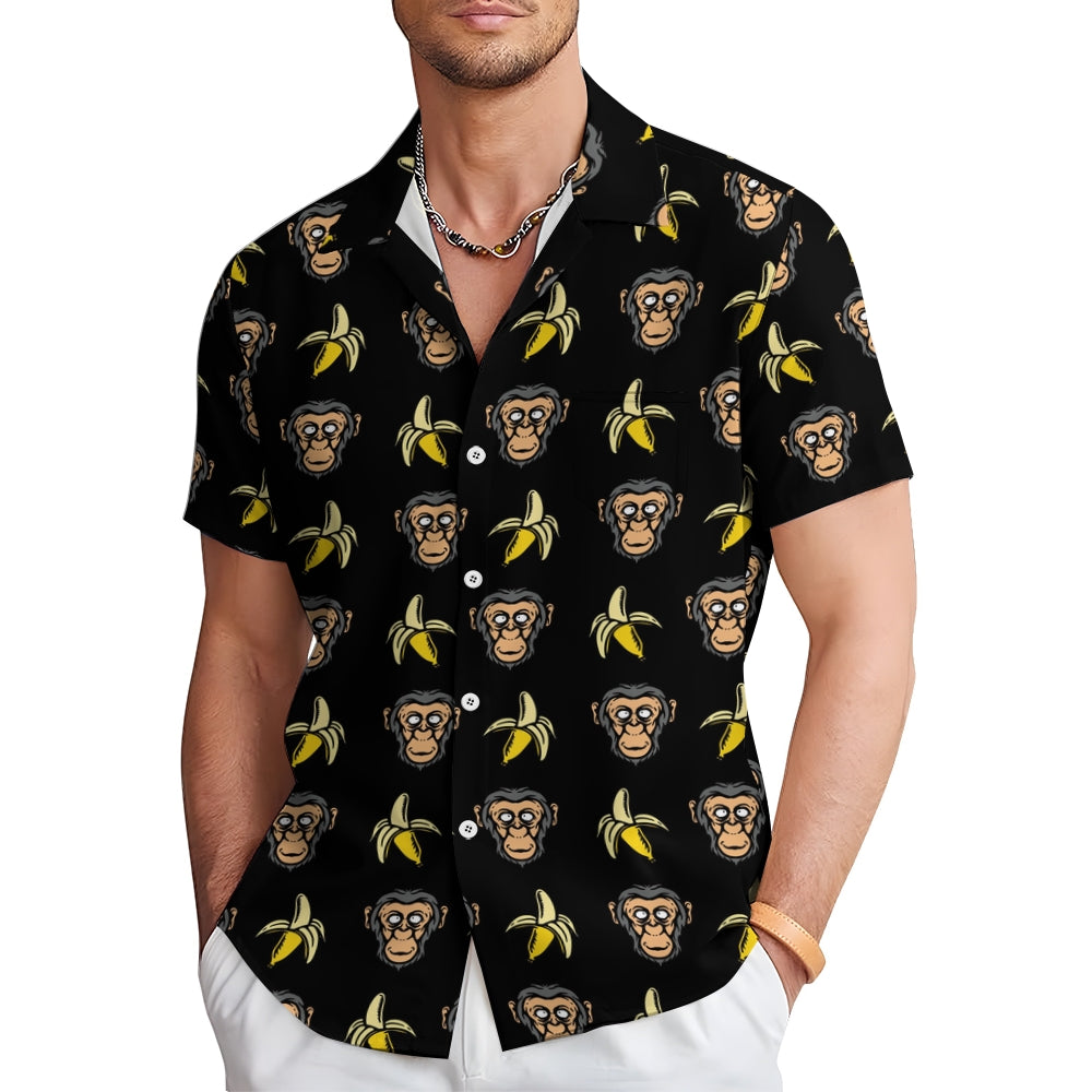 Banana Gorilla Printed Casual Chest Pocket Short Sleeve Shirt 2309000044