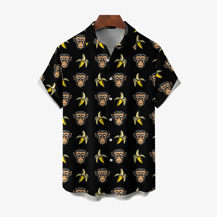 Banana Gorilla Printed Casual Chest Pocket Short Sleeve Shirt 2309000044