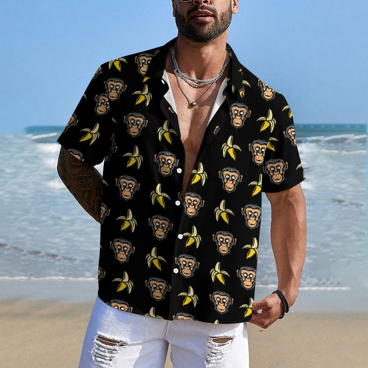 Banana Gorilla Printed Casual Chest Pocket Short Sleeve Shirt 2309000044