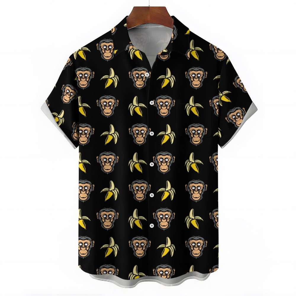 Banana Gorilla Printed Casual Chest Pocket Short Sleeve Shirt 2309000044