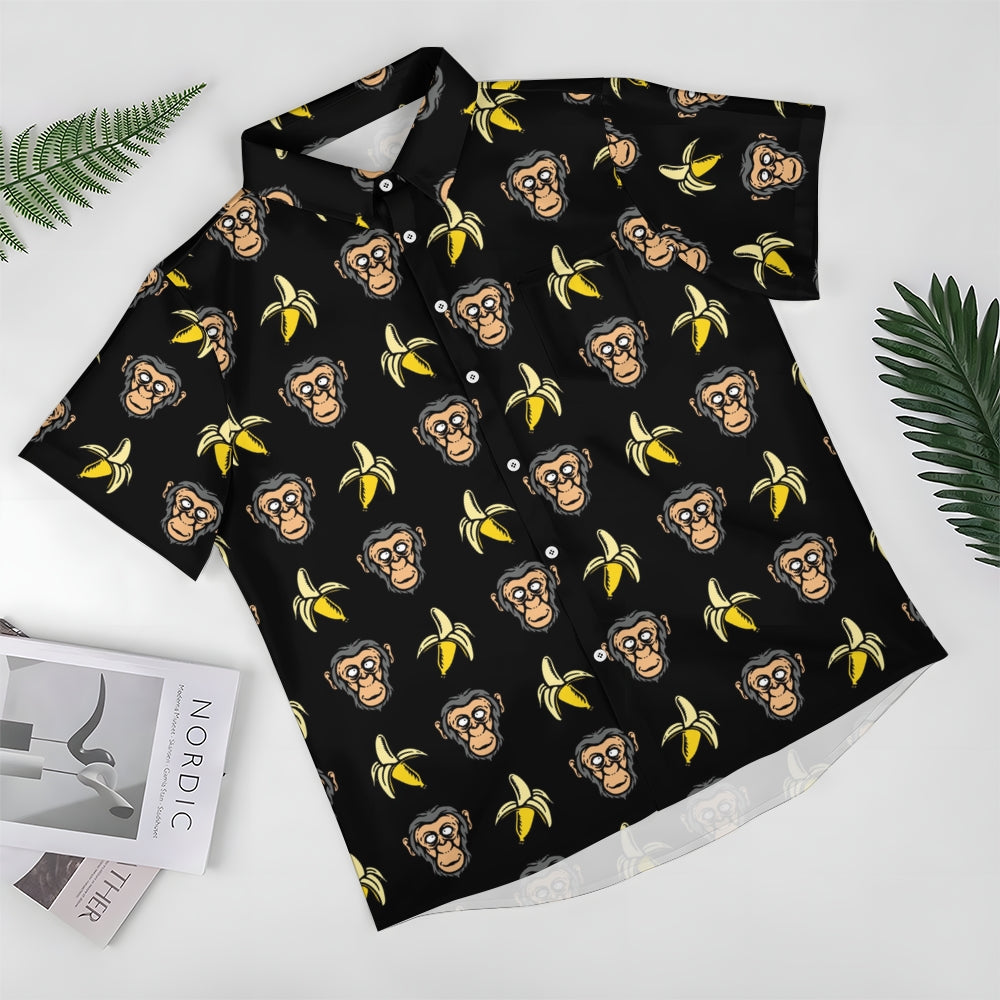 Banana Gorilla Printed Casual Chest Pocket Short Sleeve Shirt 2309000044