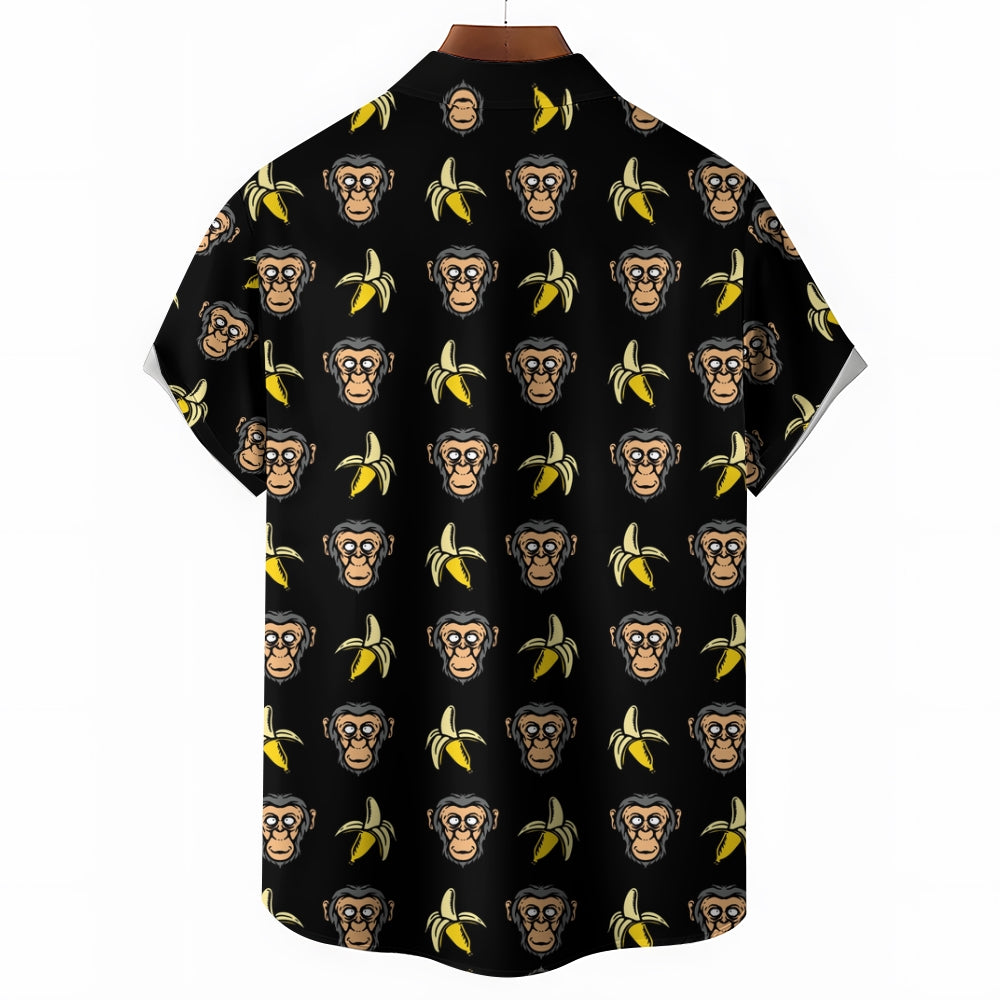 Banana Gorilla Printed Casual Chest Pocket Short Sleeve Shirt 2309000044