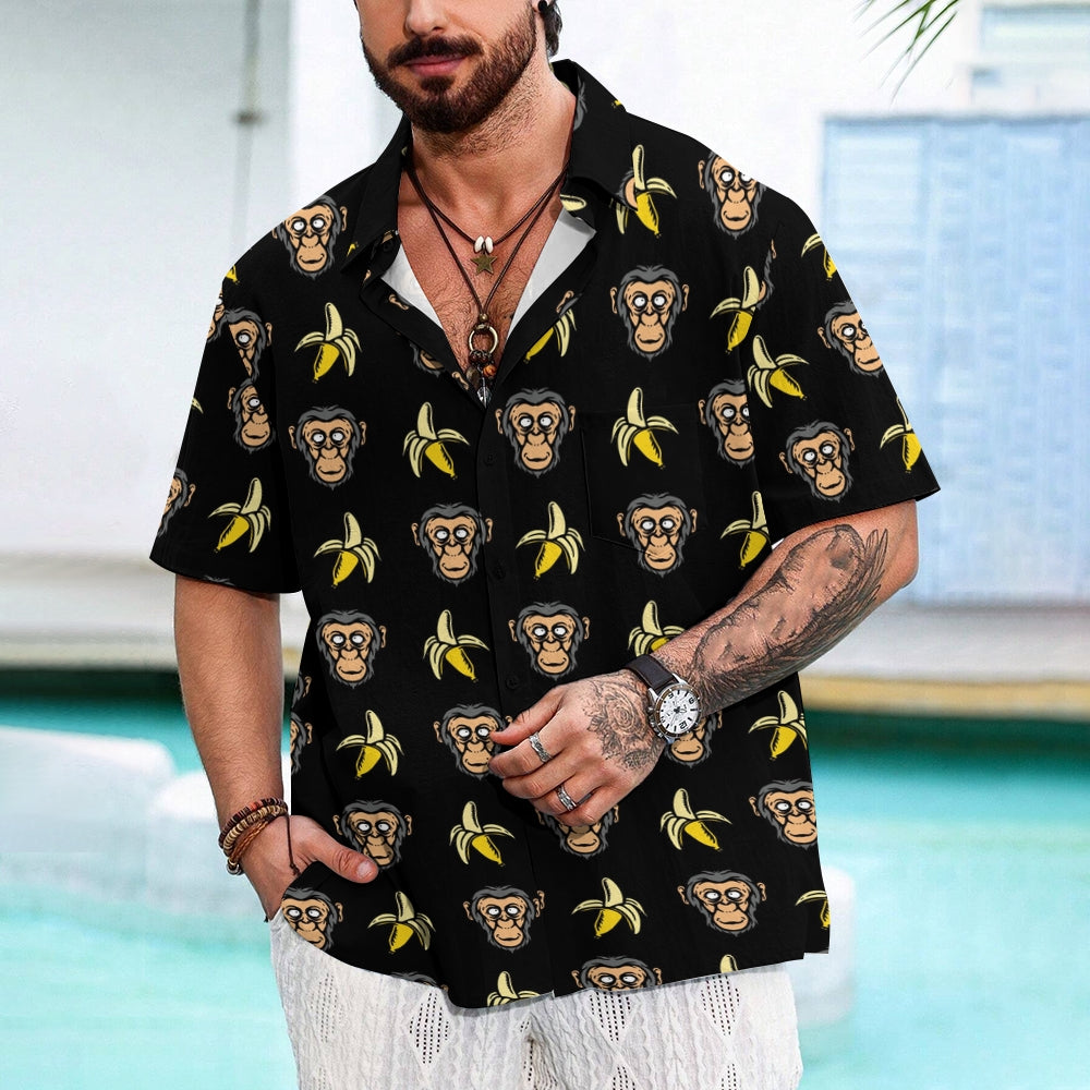 Banana Gorilla Printed Casual Chest Pocket Short Sleeve Shirt 2309000044