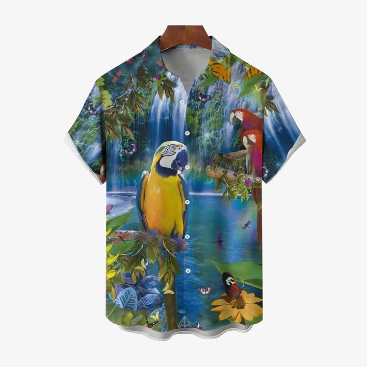 Men's Parrot Casual Fashion Short Sleeve Shirt 2307101178